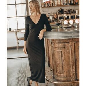Marine Layer Lexi Rib V Neck Maxi Dress Black Medium NWT